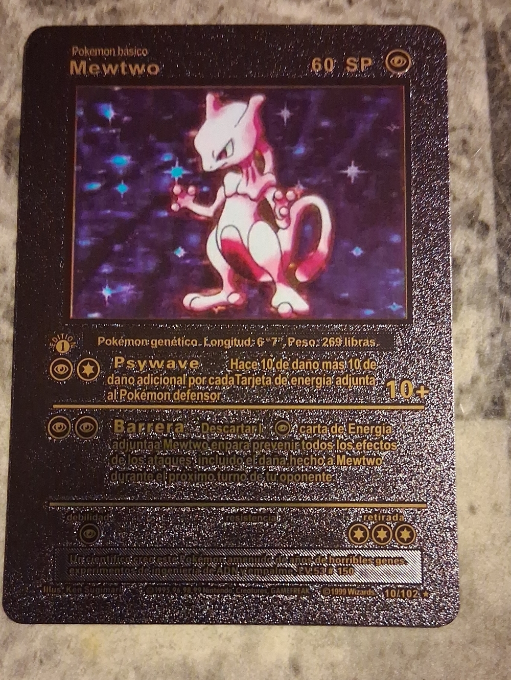 Mewtwo Holographic Card - Shiny Black & Purple Artwork